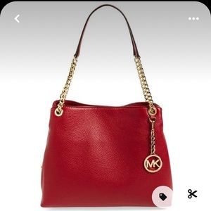 MICHAEL KORS Jet Set Red Genuine Leather Chain Shoulder Bag
